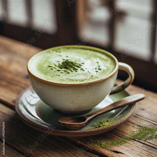 Fototapeta 抹茶、抹茶ラテ、緑茶 Generative AI