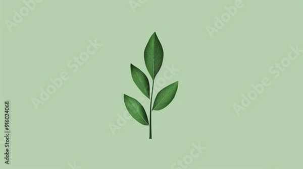 Fototapeta 2D illustration of a green nature leaf with basic shapes on a neutral color background in a simplicity of drawing in a minimalist vector style