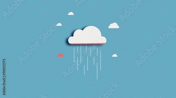 Fototapeta 2D illustration of a fluffy raining cloud with basic shapes on a neutral colored background in a simplicity of vector minimalist style drawing