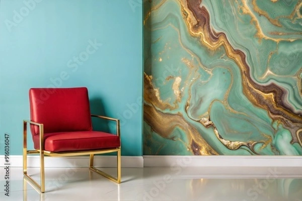 Fototapeta interior of a room with a marble wall