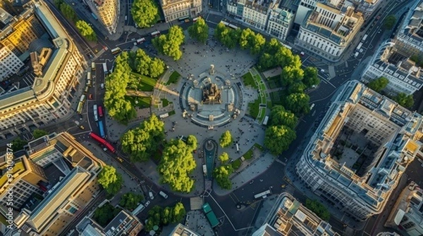 Fototapeta Marvel at the intricate layout of squares and gardens from above, including Trafalgar Square, Leicester Square, and Covent Garden.