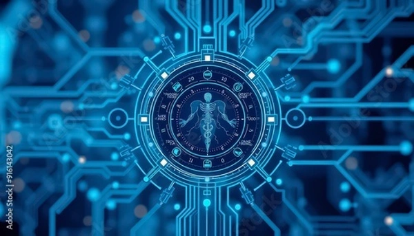 Obraz Futuristic Circuit Board with Human Figure.