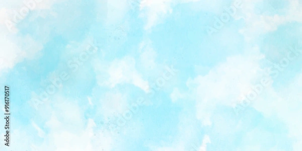 Fototapeta Abstract watercolor blue painted white clouds with pastel sky wallpaper. Cloud sky pastel abstract gradient blurred. soft light sky image canopy blue wallpaper or background.