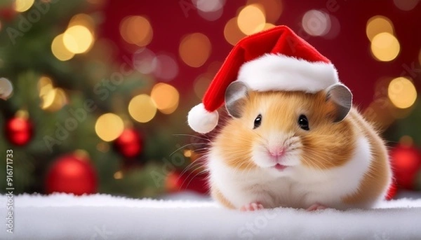 Fototapeta ハムスターとクリスマスとコピースペース（Hamster and Christmas and copy space）
