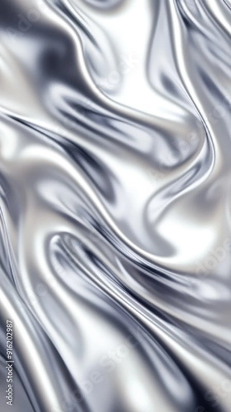 Fototapeta Silver soft satin fabric waves vertical background design. Texture with smooth flowing patterns and light shiny effect