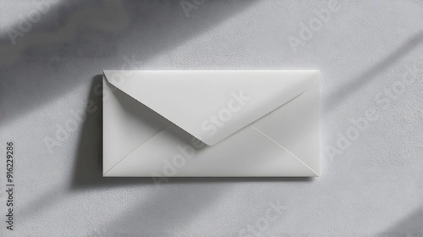 Fototapeta White envelope mockup placed on a plain grey surface, with subtle highlights