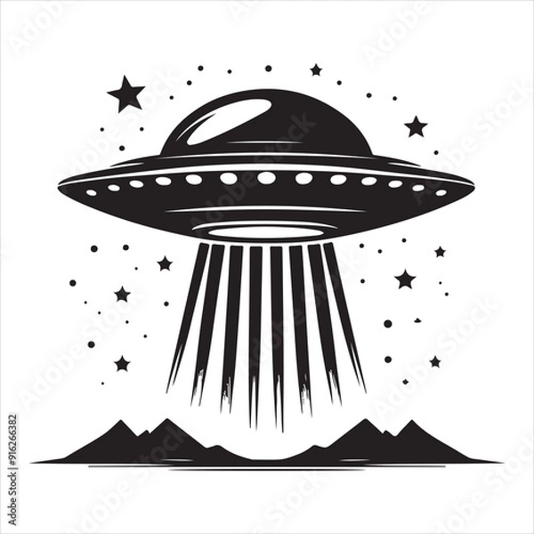 Obraz ufo Silhouette of spaceship, aliens vector set silhouette vector