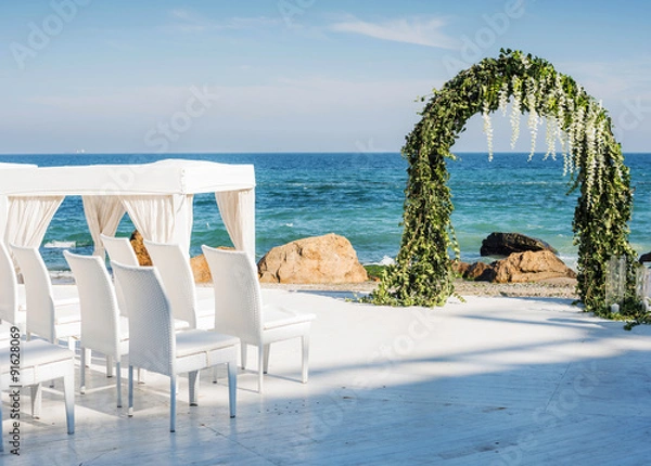 Obraz beautiful wedding setting up on beach