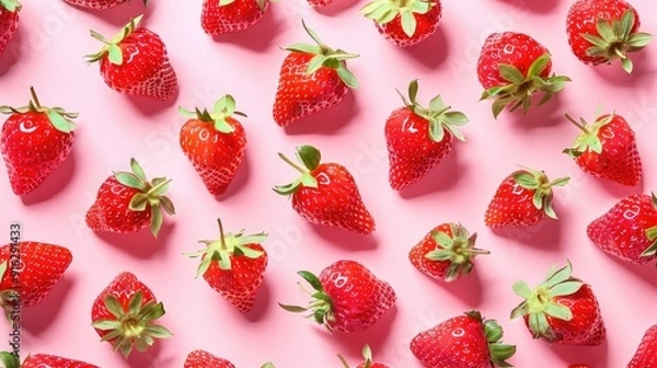 Fototapeta Red strawberry pattern on a pink background.