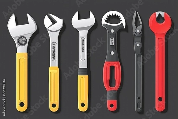 Obraz Assorted Wrenches and Tools on a Black Background