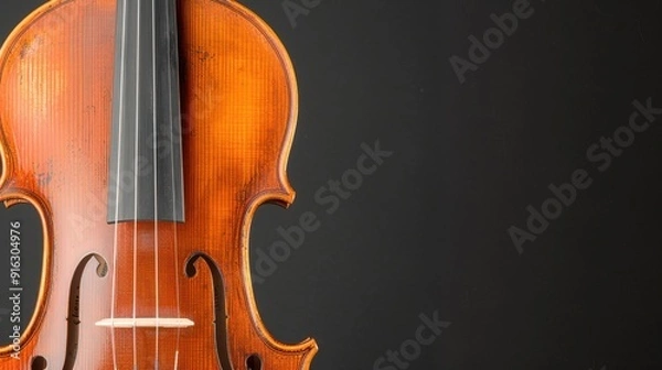 Fototapeta Detailed Close-up of Violin F-Hole with Wood Grain and Varnish, Floating Dust Particles in Sunlight Shaft - High Dynamic Range Shot with Copy Space