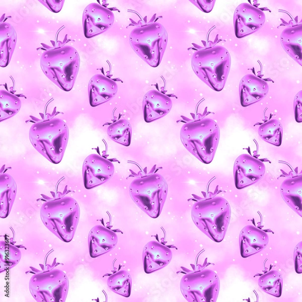 Obraz seamless pattern of y2k 3d metallic strawberry repeatable backdrop
