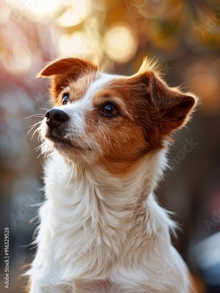 Fototapeta Adorable Small Dog Portrait in Nature with Soft Bokeh Background