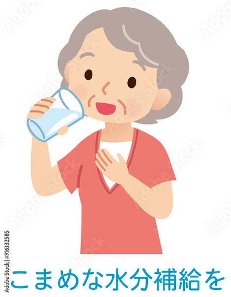 Fototapeta こまめな水分補給をする高齢女性　健康　熱中症