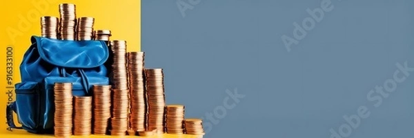 Obraz back pack with stack coin finance business concept background