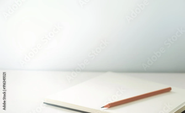 Fototapeta White notebook and pencil in an inorganic room