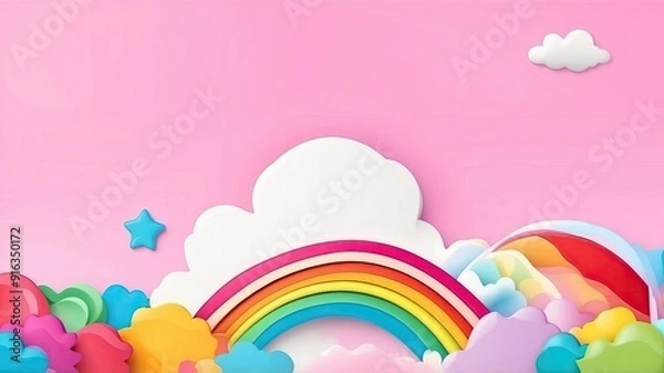 Obraz background colorful pastel clouds and rainbow generate ai