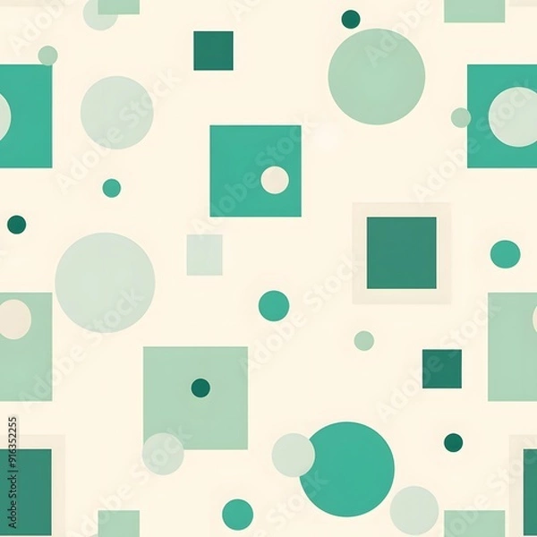 Obraz Abstract geometric pattern featuring teal squares and circles on a light background.