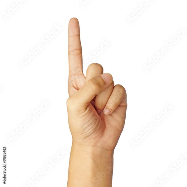 Fototapeta children hand counting number one isolated on white