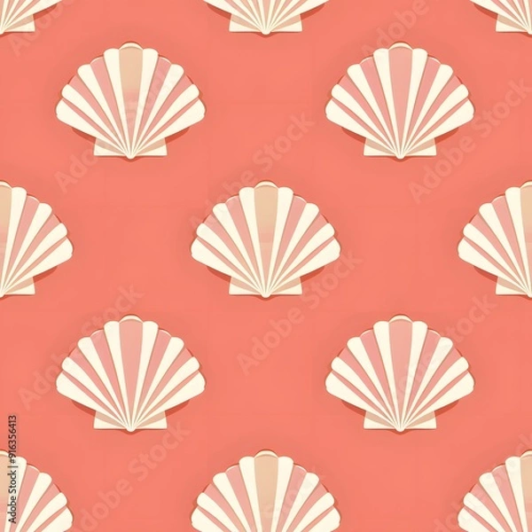 Fototapeta Seamless coral shell pattern for vibrant coastal decor.