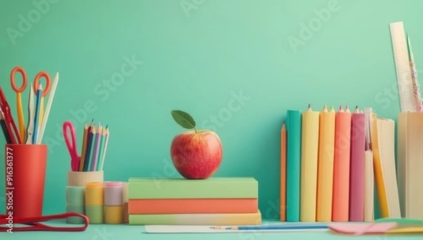 Obraz Back To School Supplies with an Apple