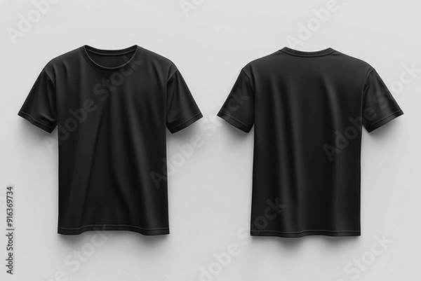 Fototapeta realistic lie down black t shirt mockup, front and back view 