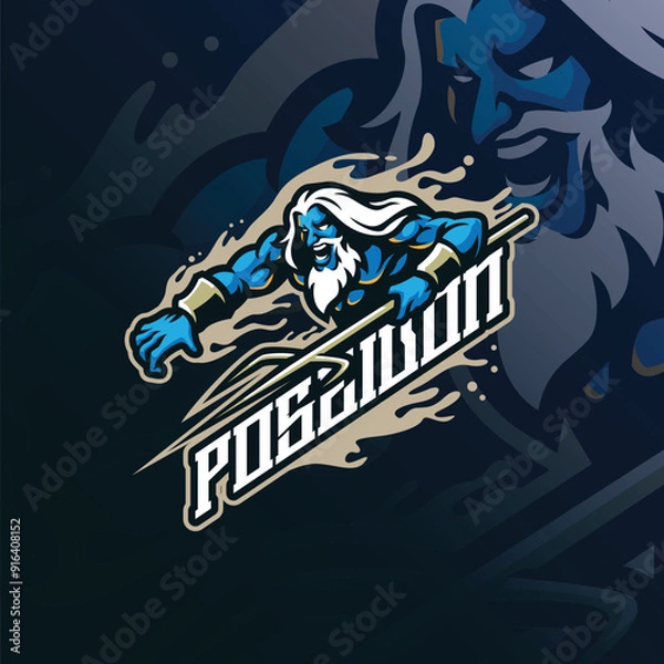 Obraz Poseidon mascot logo design vector with modern illustration concept style for badge, emblem and t shirt printing. Angry poseidon illustration for sport and esport team.