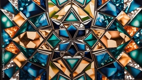 Fototapeta A colorful mosaic pattern with sharp edges and a glossy finish, providing a vibrant yet professional backdrop.
