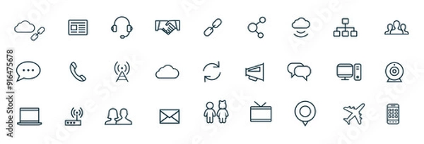 Obraz  Communication outline thin flat digital icon set