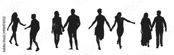 Obraz Flat design couple holding hands silhouette.