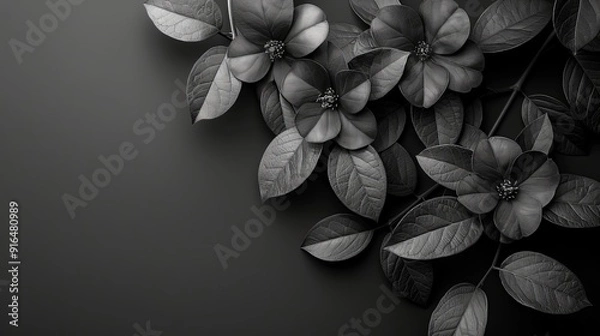 Fototapeta A sophisticated black background wallpaper with a bunch of leaves and flowers, perfect for creating refined copy space