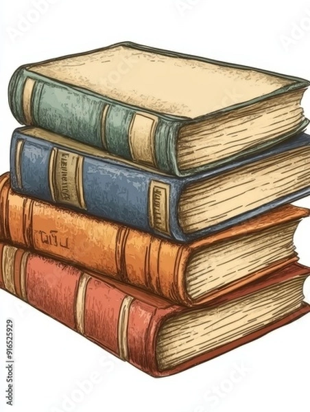 Fototapeta Vintage Stack of Books, Sketch Style
