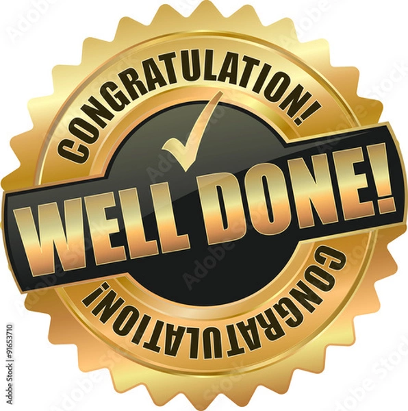 Obraz golden shiny vintage well done *3D vector icon seal sign