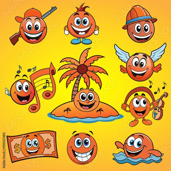 Obraz Cheerful smiley face on orange background