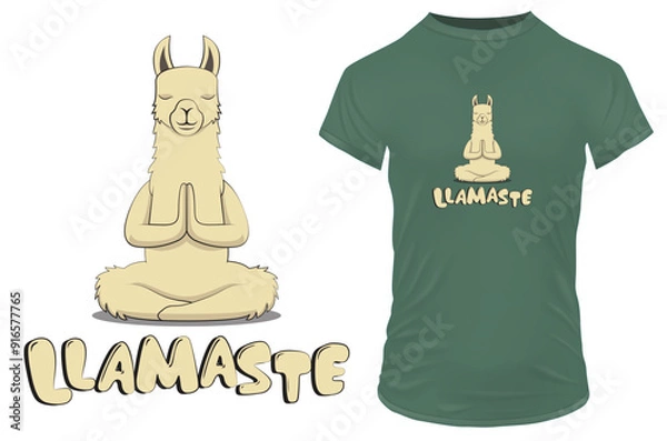 Fototapeta Cute llama animal in peaceful namaste posture. Funny vector illustration for tshirt, website, print, clip art, poster and print on demand merchandise.