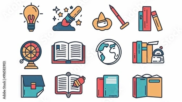 Fototapeta Set of education icons with various objects