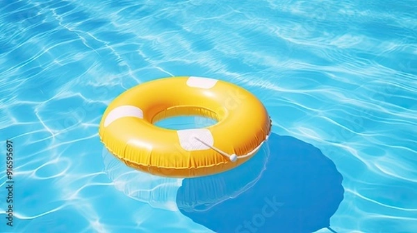 Obraz yellow swimming pool ring float in blue water