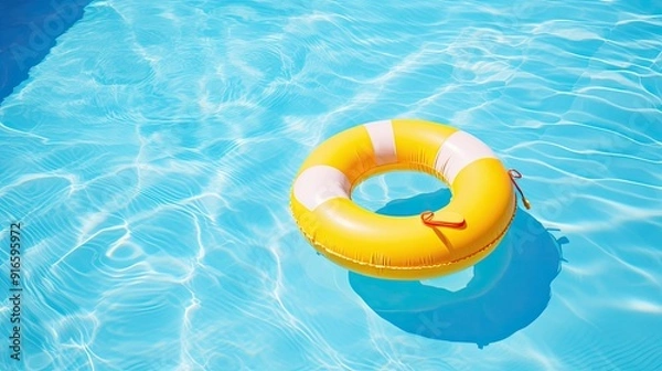 Obraz yellow swimming pool ring float in blue water