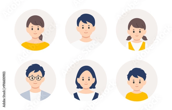 Obraz 子育て世帯･家族の顔アイコンセット【人物ベクターイラスト素材】
