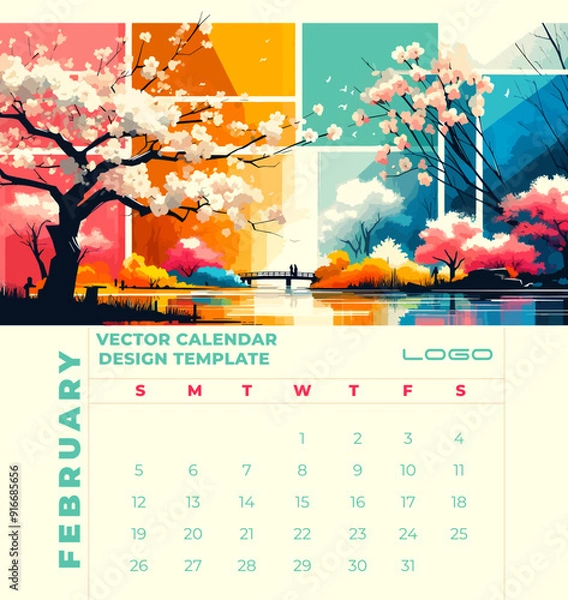 Fototapeta  Editable vector calendar template featuring a stunning design with space for a quote. Perfect for adding a personal touch to your year and keeping you organized in style.
