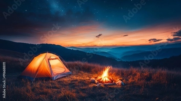 Fototapeta テントと焚き火