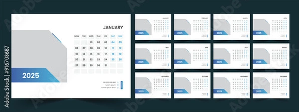 Fototapeta PrintCalendar 2025 planner corporate template design set. Week starts on Monday. template for annual calendar 2025
