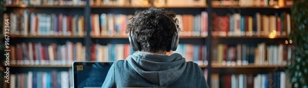 Obraz Student on virtual study break, attending eclasses, structured digital learning environment