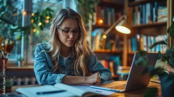 Obraz Teacher designing online quizzes, engaging students with interactive assignments, innovative remote learning solutions