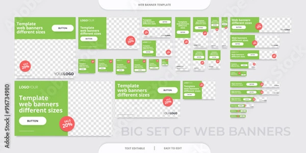 Fototapeta Big set of web banner templates in various sizes with image space. Editable text. Vector design.