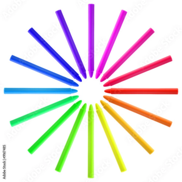 Fototapeta Crayons of different colors aligned like a circle