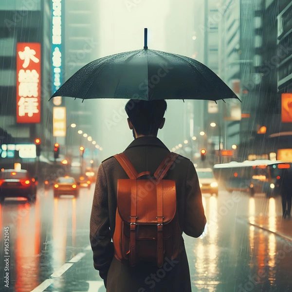 Fototapeta 우산 쓴 남자의 뒷모습