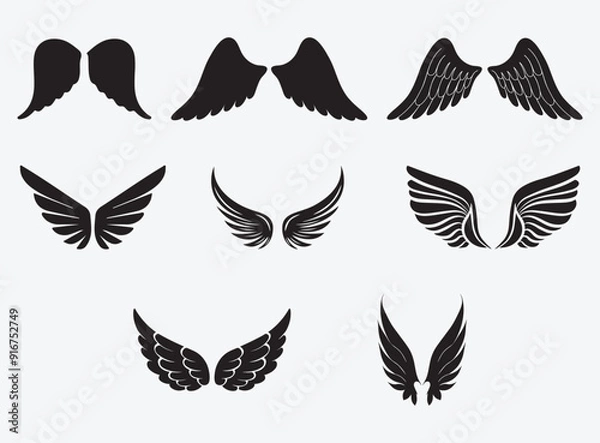 Obraz Flat design angel wings silhouette set