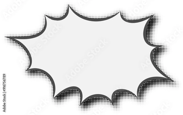 Obraz Manga speech bubble. Comic text frame with pop art halftone dotted effect. Balloon chat shape for dialog. Cloud for shock shout and scream action messages. Irregular cartoon decoration.