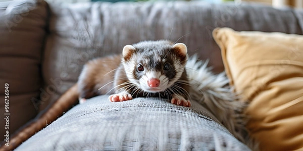 Fototapeta Adorable Ferret Relaxing on a Cozy Couch